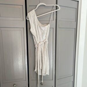 Retrofete Ella Sequin Moonlit White One-Shoulder Mini Dress size Small